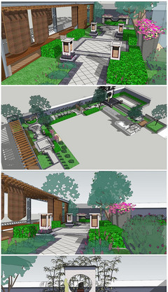 別墅小庭院景觀設(shè)計(jì) 從SU模型到景觀小品的空間營造